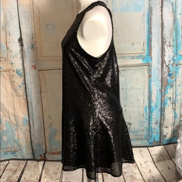Free People Womans S Black Sequined Fit & Flare Mini Dress - Picture 4 of 8